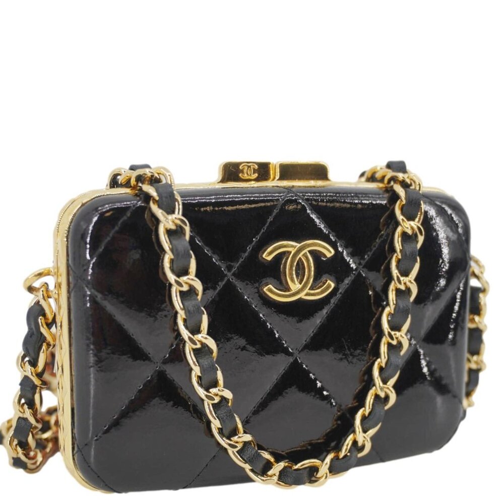 Chanel  Framed Box Mini Quilted Patent Leather Chain Clutch Bag Black - Picture 6 of 14
